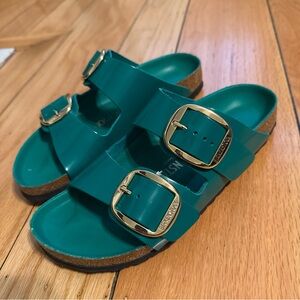 Birkenstock Arizona 38 Narrow Fit Big Buckle High Shine Digital Green Patent Nar